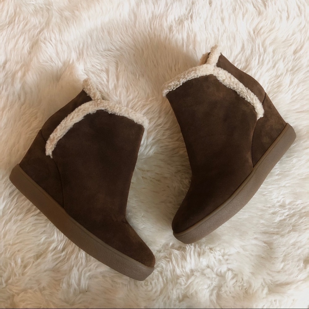 Aquatalia Christen Suede Shearling Wedge Bootie